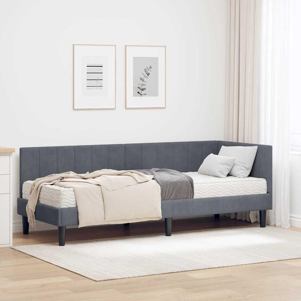 Best Möbel Eckbettgestell mit Matratze Dunkelgrau 80 x 200 cm Samt DE90491