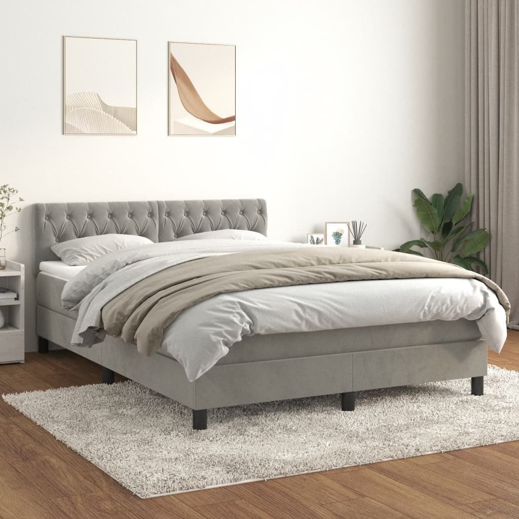 The Living Store Boxspringbett mit Matratze Hellgrau 140x200 cm Samt