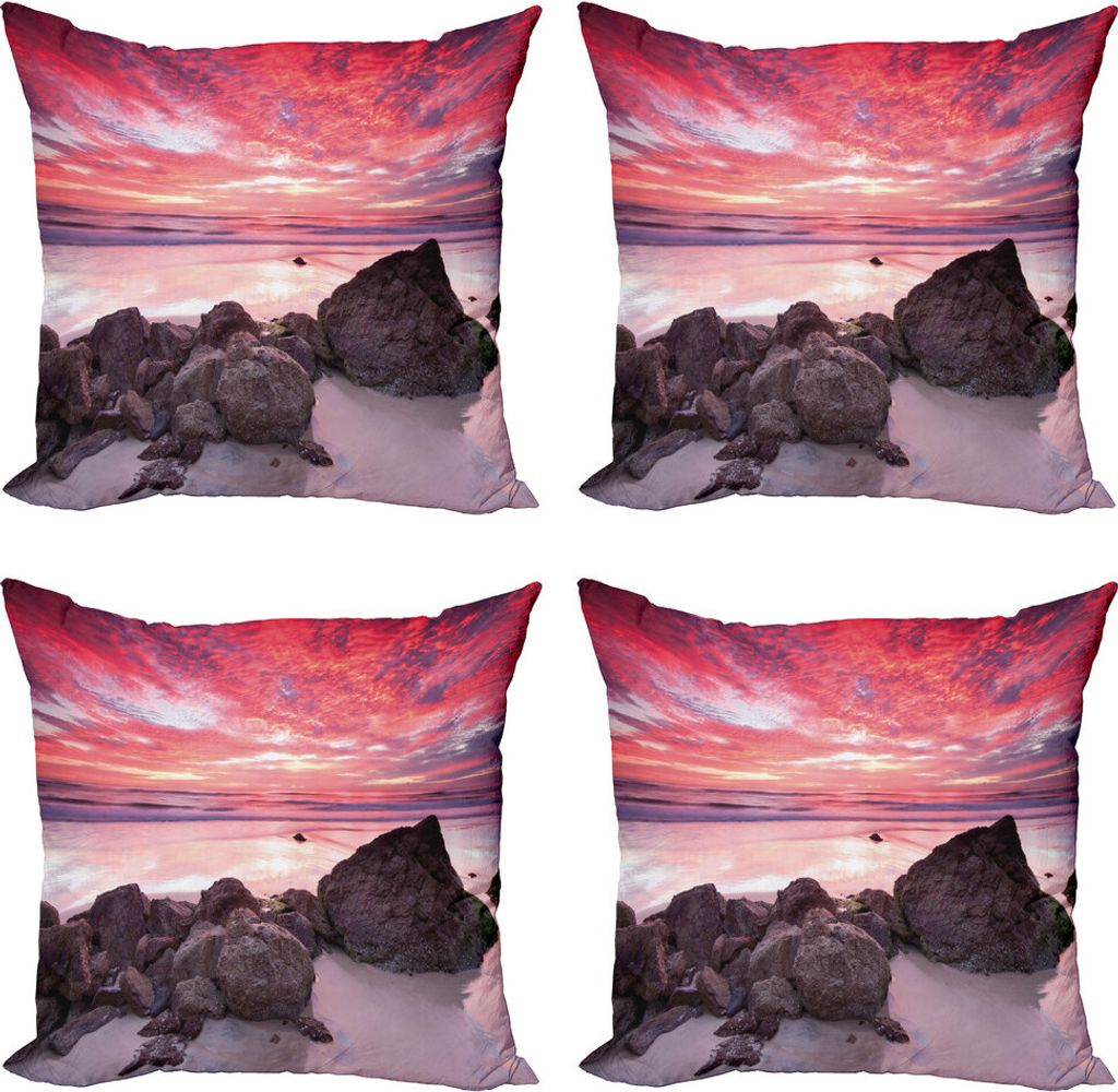 ABAKUHAUS Landschaft Kissenbezug Set (4 Stück), Australian Seascape Dämmerung, Moderner Doppelseitiger Digitaldruck, 40 cm x 40 cm, Mehrfarbig