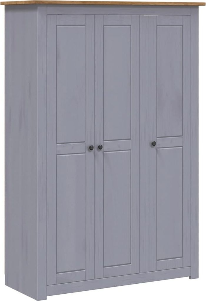 Kleiderschrank 3-Türig Grau 118×50×171,5 cm Kiefer Panama Serie