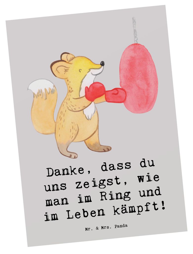 Mr. & Mrs. Panda Grußkarte Boxen Trainerin - Grau Pastell - Geschenk, Wertschätzung, Ansichtskarte, Danksagung, Postkarten, Sportart, Training, e...