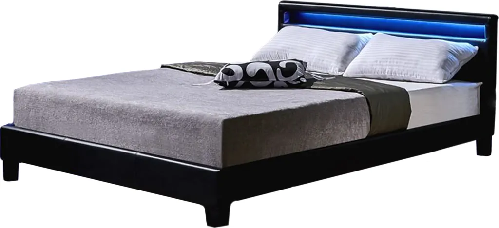 Lit Double Rembourré 140x200 cm Noir avec Éclairage LED Intégré Astro