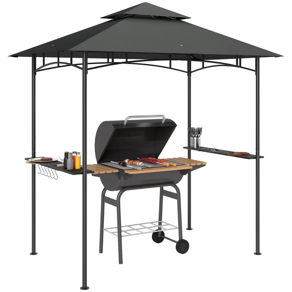 Tonnelle de jardin pour barbecue avec toit double couche et étagères