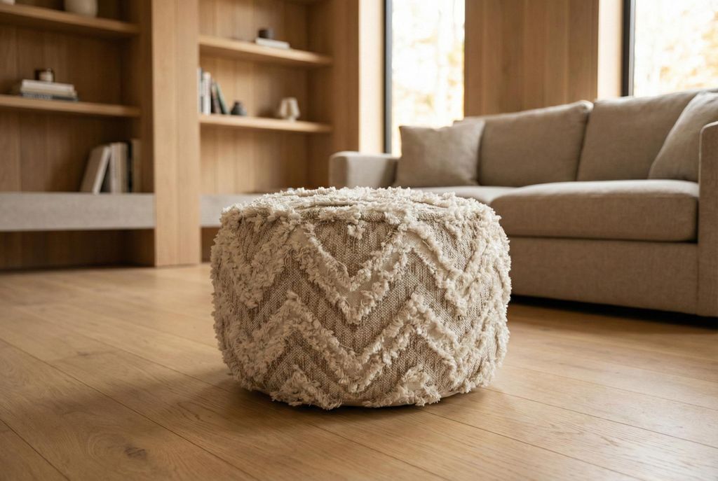 Boho XL Sitzpouf Beige – Moderner Hocker, Leichte Konstruktion & Stilvolles Design