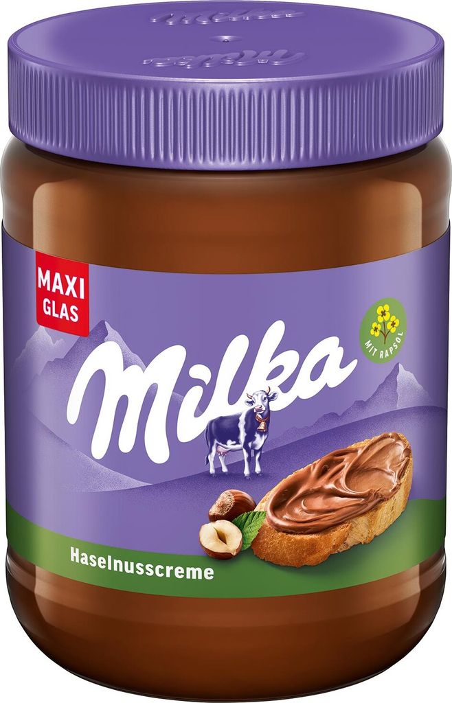 Milka Haselnusscreme Brotaufstrich mit vollmundigen Produktbild 