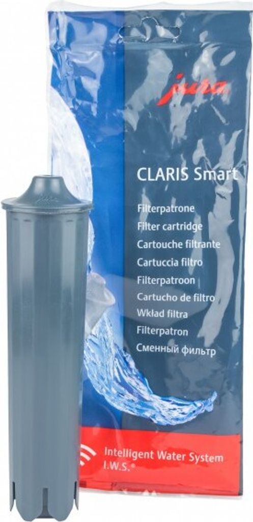 A Jura CLARIS Smart filter cartridge and its packaging.