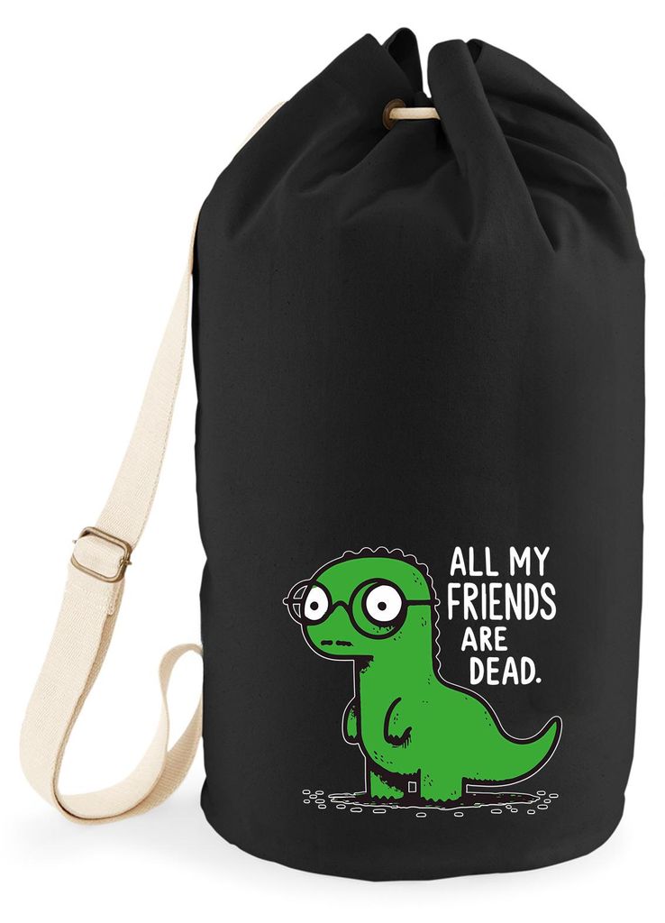 Huuraa Seesack All friends are dead T-Rex 20 Liter Black Baumwolle Rucksack Geschenkidee