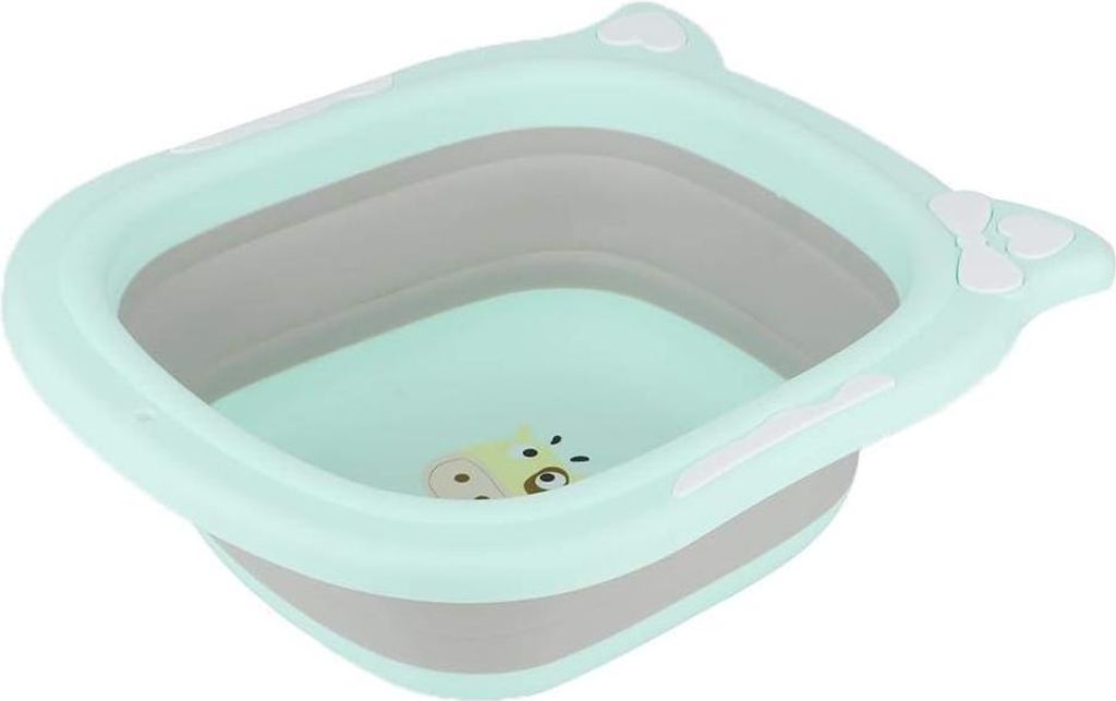 Klappwaschbecken für Babys - Cartoon Gesicht aus Silikongel - Fußwaschbecken - 31,5 cm * 29 cm - Grün