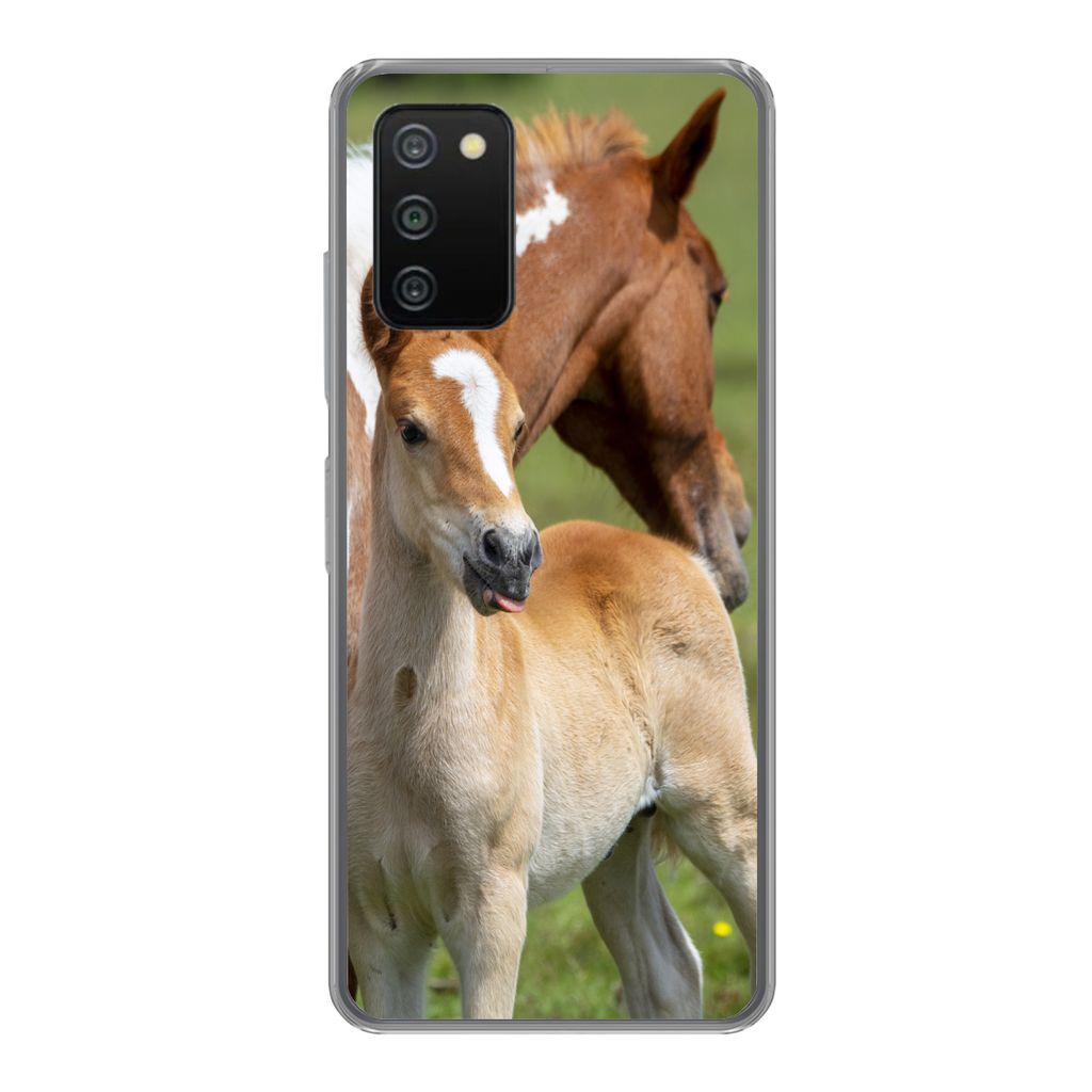 MuchoWow Handyhülle Schutzhülle Hülle für Samsung Galaxy A03s Pferde - Fohlen - Gras Silikon Softcase Handy Hülle - Schutz