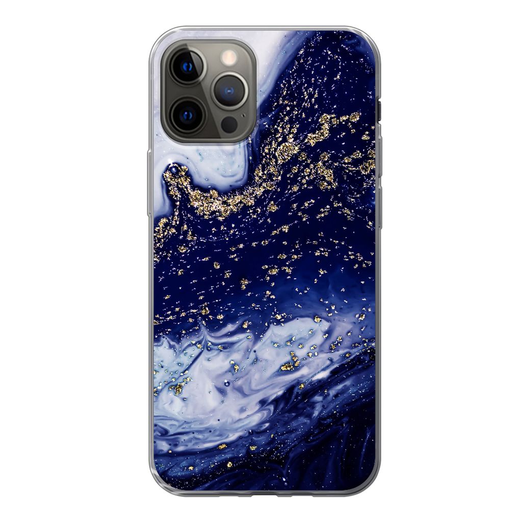 MuchoWow Handyhülle Schutzhülle Hülle für iPhone 12 Pro Marmor - Gold - Natursteine Silikon Softcase Handy Hülle - Abdeckung