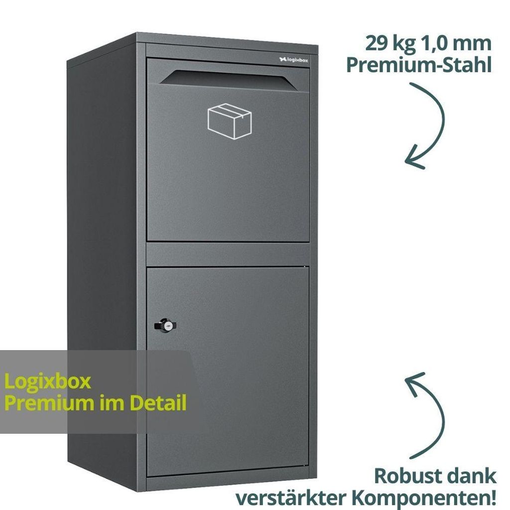 LOGIXBOX XXL Paketbriefkasten – Großes Fach für Pakete Frontbox DeLuxe Graphitgrau