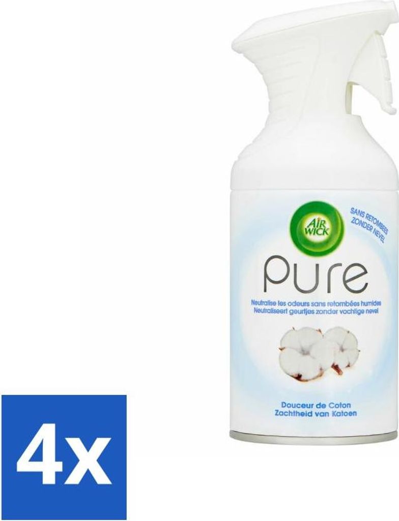Air Wick - Spray - Weichheit der Baumwolle - Lufterfrischer - 250 ml - Vorteilspack - 4 Stücke