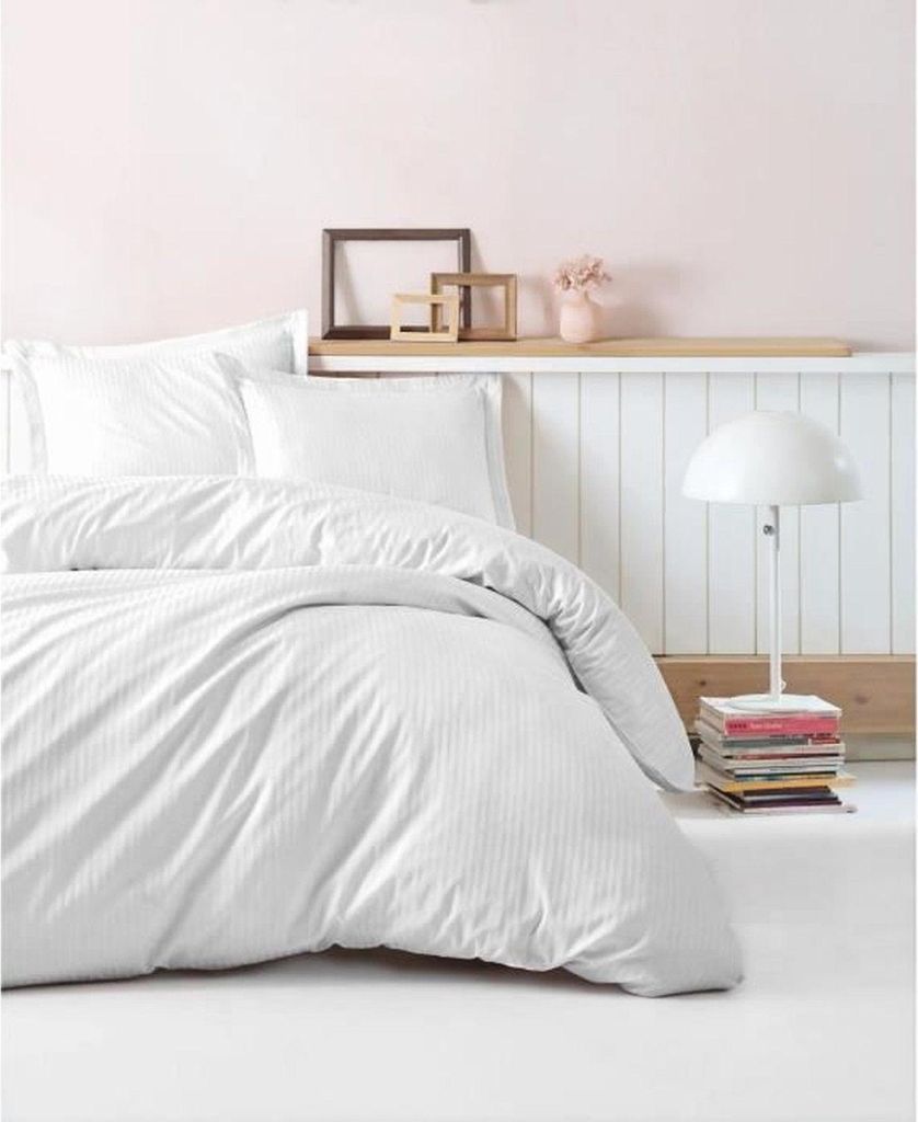 L'Essentiel Linge de Maison, Stripe - White, Satin-King-Bettbezug-Set (FR), Weiß, 100 % Baumwollsatin, 240 x 220 cm