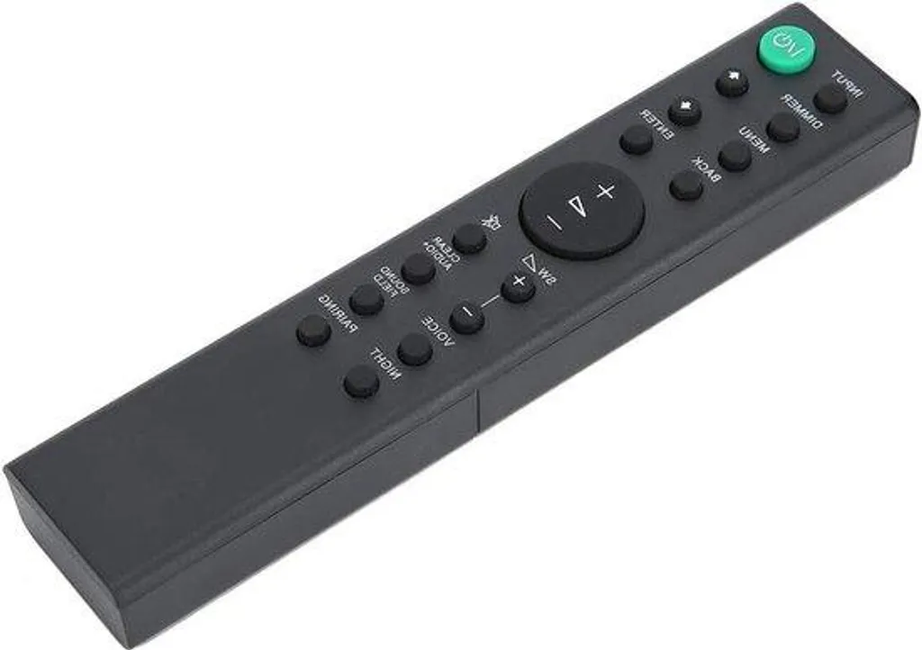 Télécommande pour barre de son noire avec boutons soft-touch réactifs