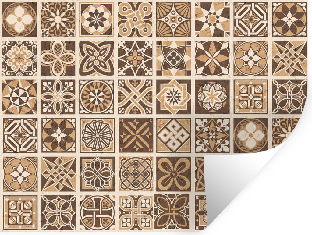 MuchoWow Wandtattoo Wandsticker Wandaufkleber Design - Blumen - Braun - Natur - Vintage 80x60 cm Selbstklebend und Repositionierbar - Faltenfrei