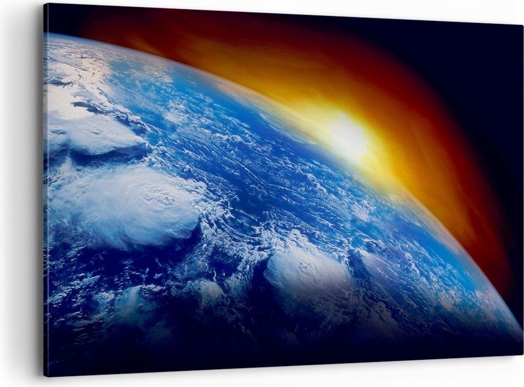 Bild auf Leinwand - Leinwandbild - Galaxie Erde Raum - 100x70cm - Wand Bild - Wanddeko - Wandbilder - Leinwanddruck - Bilder - Kunstdruck - Wanddek...