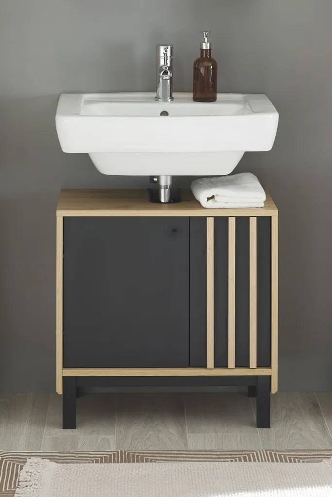 Meuble vasque Vassili en Chêne Artisan et Noir - Finition haut de gamme