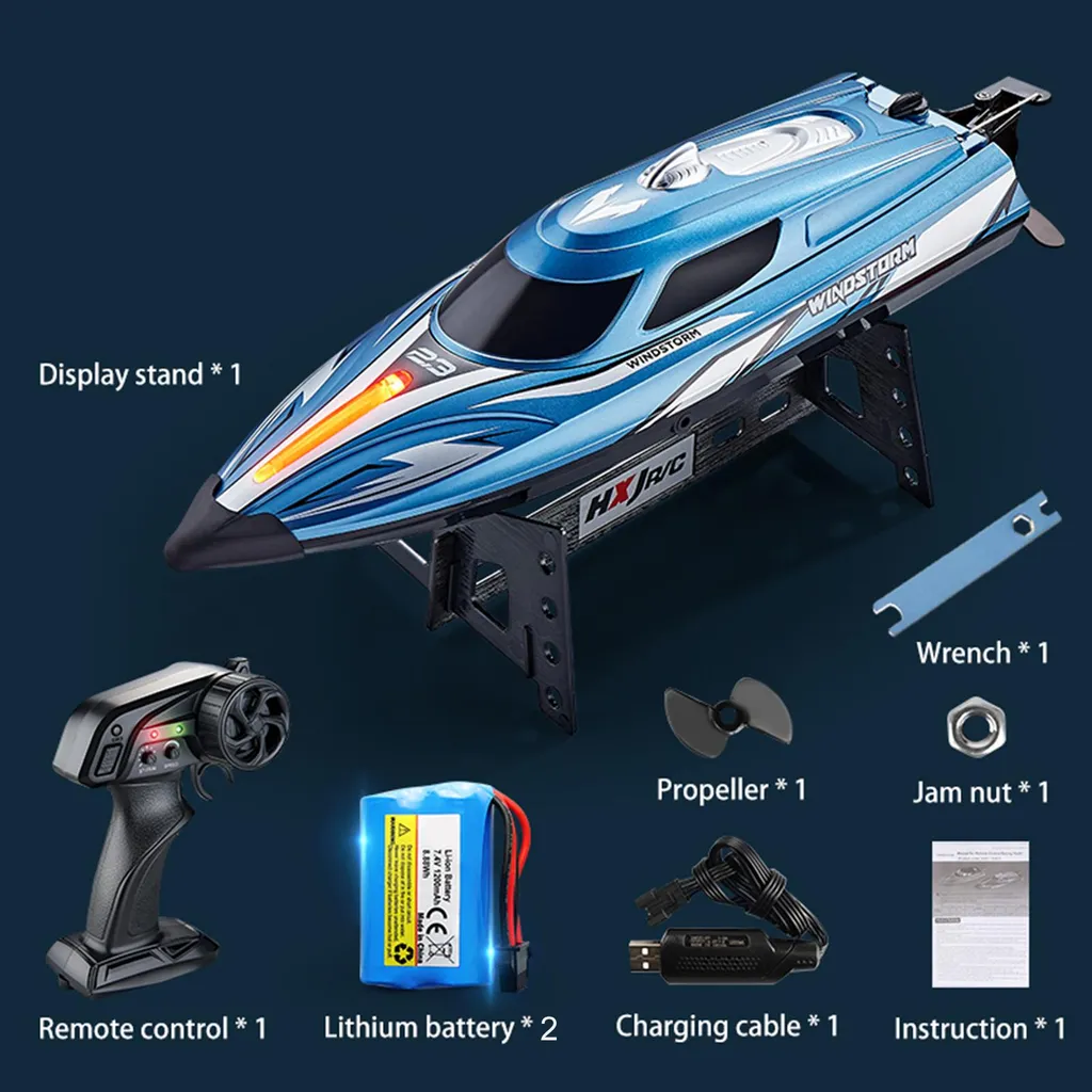 Bateau télécommandé rapide à LED avec alarme de batterie