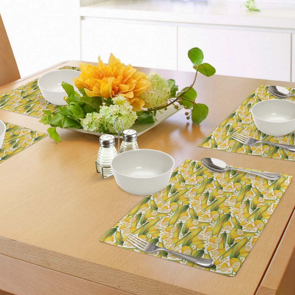 ABAKUHAUS Mais Platzmatten, Gemüse-organische Lebensmittel-realistische Illustrations-gelbe Mais-Stiel-Landwirtschaft, Tiscjdeco aus Farbfesten St...