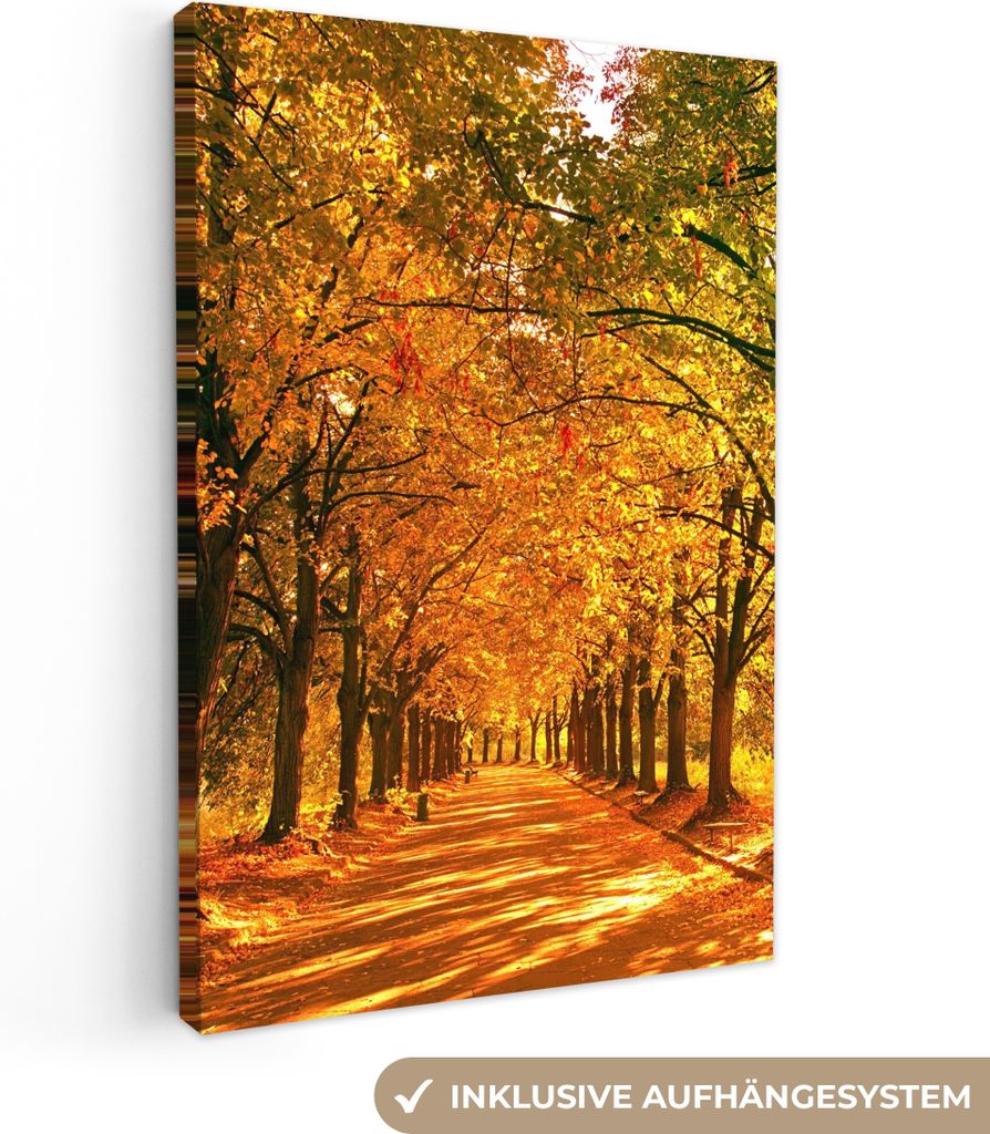 MuchoWow - Leinwandbilder - Wald - Herbst - Jahreszeiten - Ländlich, Wandbild, Wanddeko Bilder Wohnzimmer, 80x120 cm