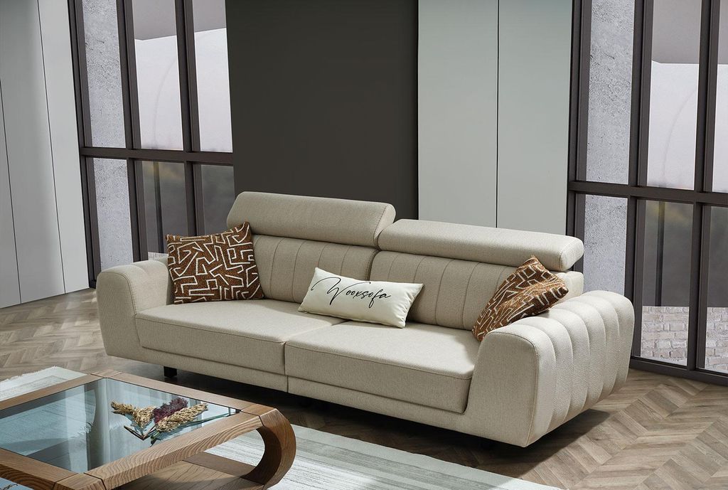 Stoffsofa Couch Dreisitzer Sofa 3 Sitzer Beige JVmoebel Produktbild 