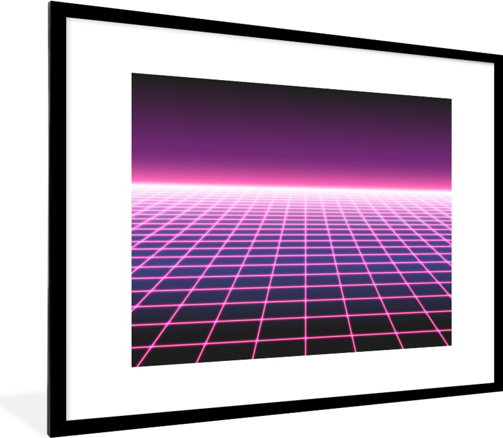 MuchoWow Gerahmtes Poster Spiele - Retro - Neon 80x60 cm - Poster mit Schwarzem Bilderrahmen Wandposter Rahmen Foto Bilder - Schlafzimmer-Dekorat...