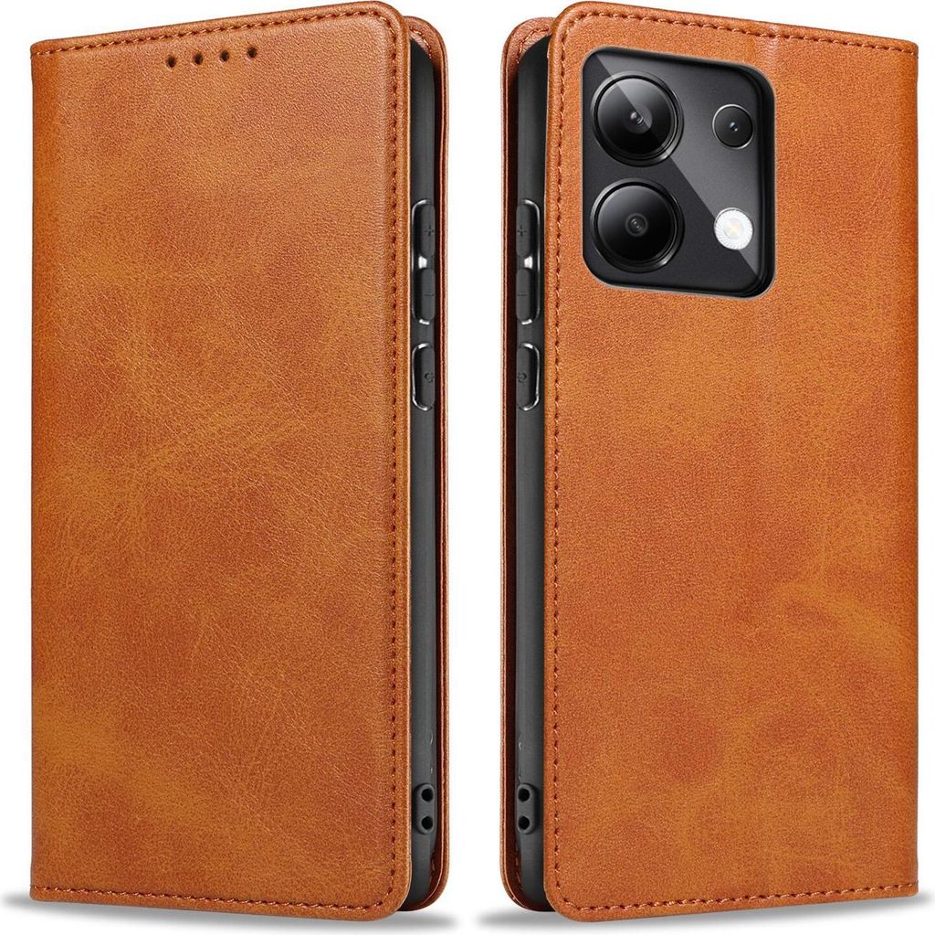 Handyhülle für Xiaomi Redmi Note 13 Kunstleder Flip Cover Hülle Handytasche Case Kartenfach Farbe: Hellbraun