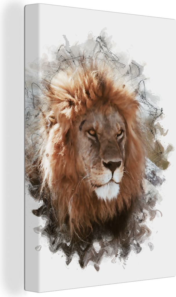 OneMillionCanvasses - Leinwandbilder - 90x140 cm, Löwe - Farbe - Farben, Wandbilder Kunstdruck Wanddekoration - Wandschmucke - Schlafzimmer