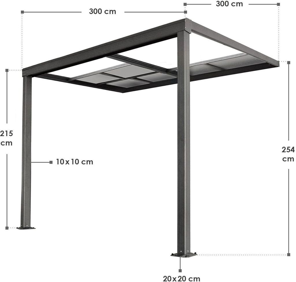 Juskys Terrassenüberdachung Jakarta 3x3 m mit Schiebedach - Terrassendach Aluminium - Doppelstegplatten - wetterfeste Überdachung mit UV-Schutz -...