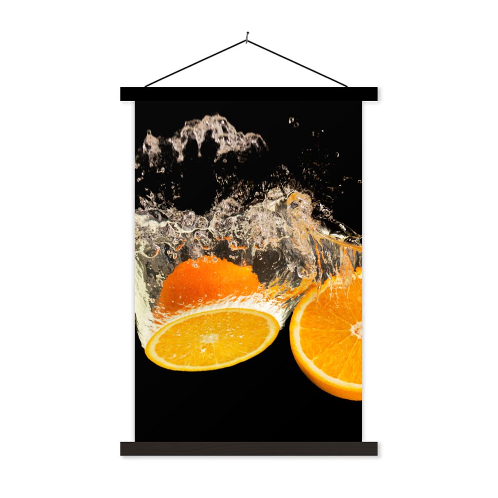 MuchoWow Textilposter Orange - Stillleben - Wasser - Schwarz - Obst 120x180 cm mit schwarzem Rahmen - Fotos