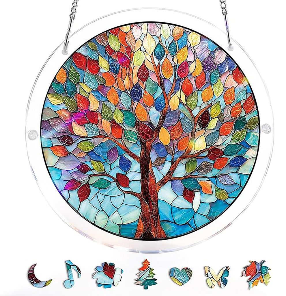 Acryl-Puzzle-Sonnenfänger, Buntglas-Fensterdekoration mit doppelseitigem UV-Druck, farbenfroher DIY-Puzzle-Sonnenfänger für die Fensterdekoration