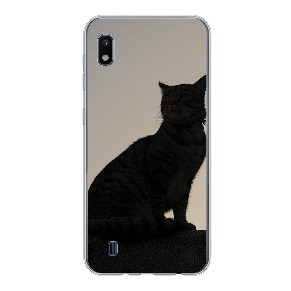 MuchoWow Handyhülle Schutzhülle Hülle für Samsung Galaxy A10 Katze - Dunkelheit - Zaun Silikon Softcase Handy Hülle - Schutzhülle