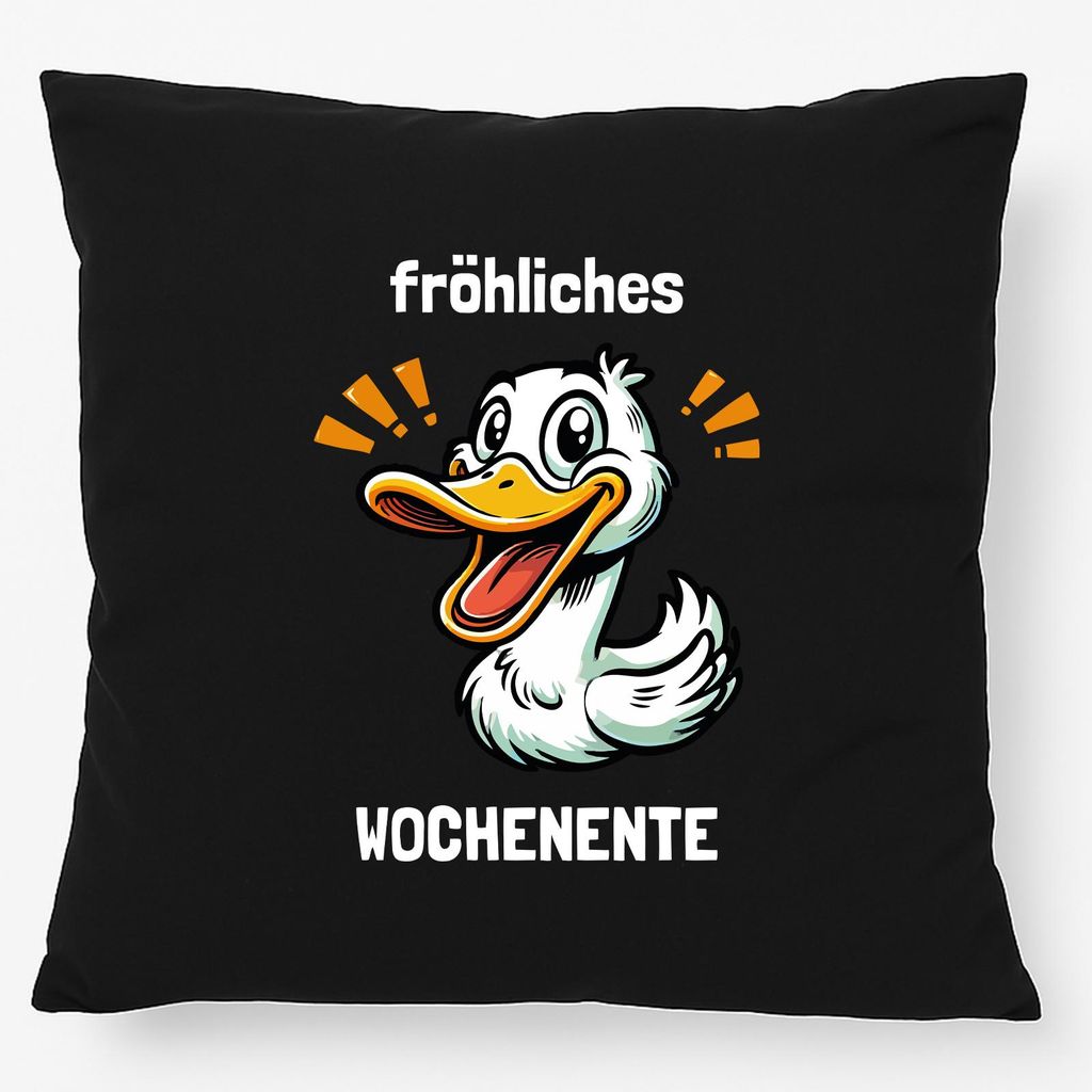 Huuraa Kissen fröhliches Wochenente Ente Meme 40x40cm mit Füllung Black Baumwolle Dekokissen Geschenkidee