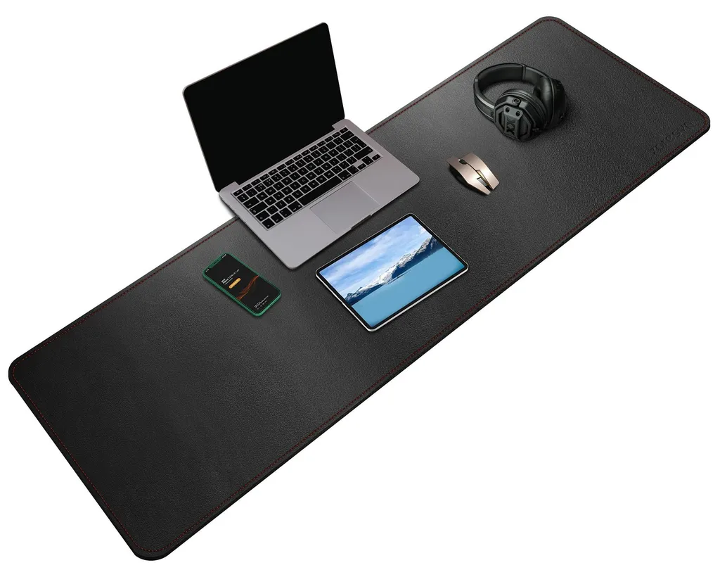 Grand tapis de bureau noir 140 cm, protection en cuir PU imperméable