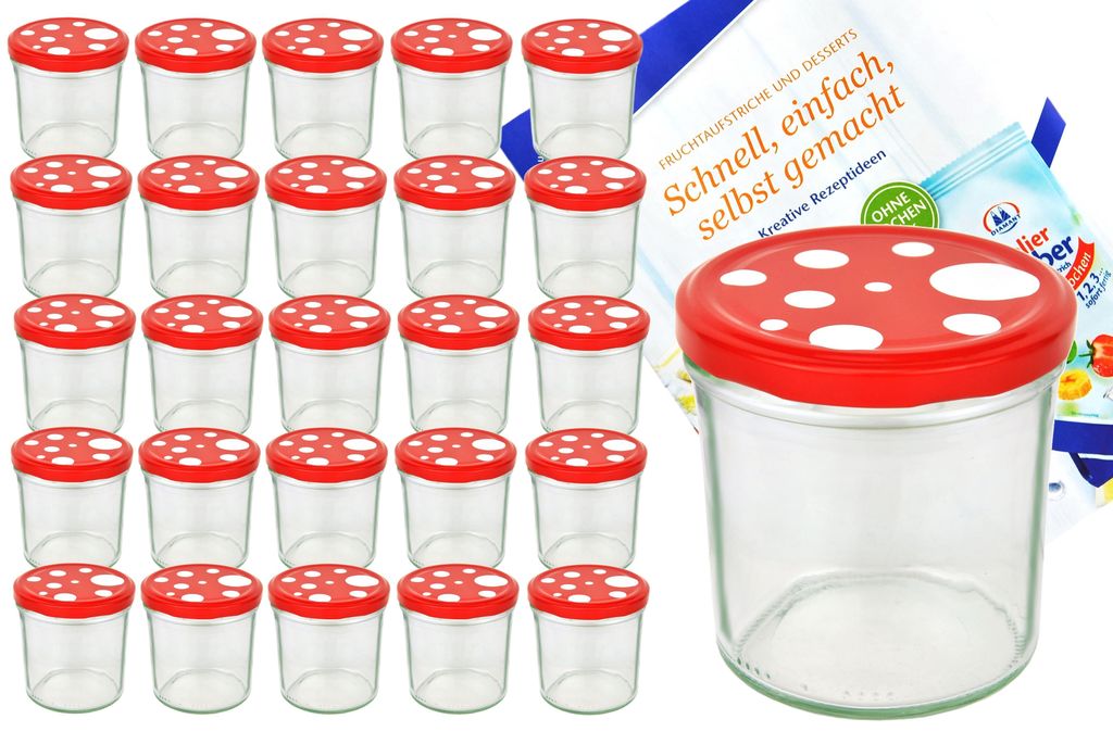 25er Set Sturzglas 350 ml To 82 Fliegenpilz Deckel rot weiß Produktbild 