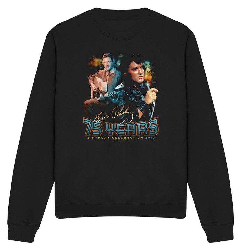 Elvis Presley - "75 Years" Sweatshirt für Herren/Damen Uni TV33757 (S) (Schwarz)