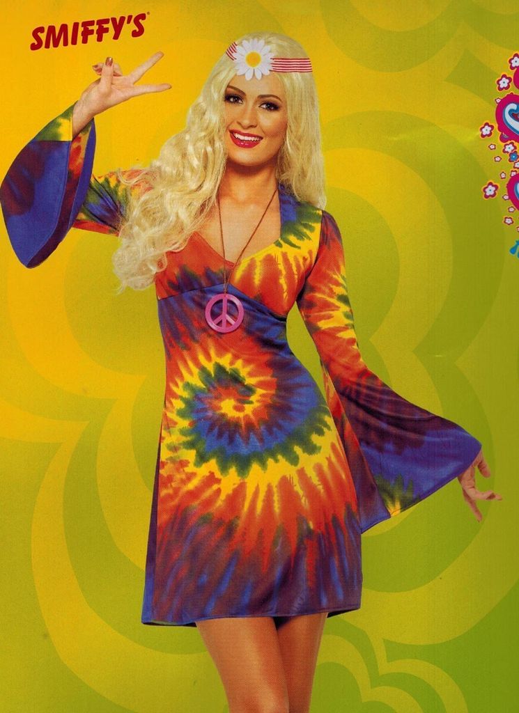 60er 70er Jahre Batikkleid für Damen Damenkleid Hippie Kleid Batik Kostüm Damenkostüm Gr. 36 - 42, Größe:L