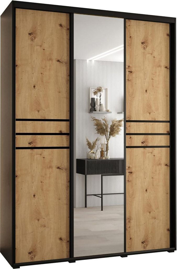 MEBLE KRYSPOL Davos 11 Schrank, drei Türen - 235,2x180x60 cm - Schwarz Artisan Schwarz