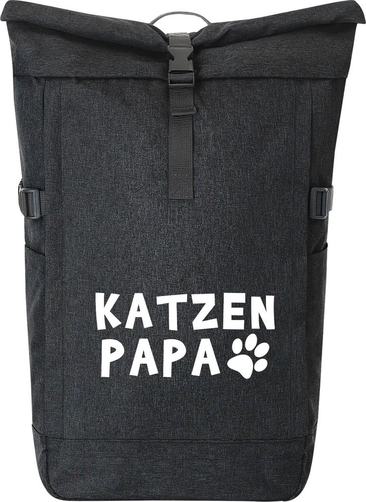 Huuraa Kurierrucksack Katzenpapa Tapse 30-44 Liter Black Melange Fairtrade Rolltop Rucksack Geschenkidee