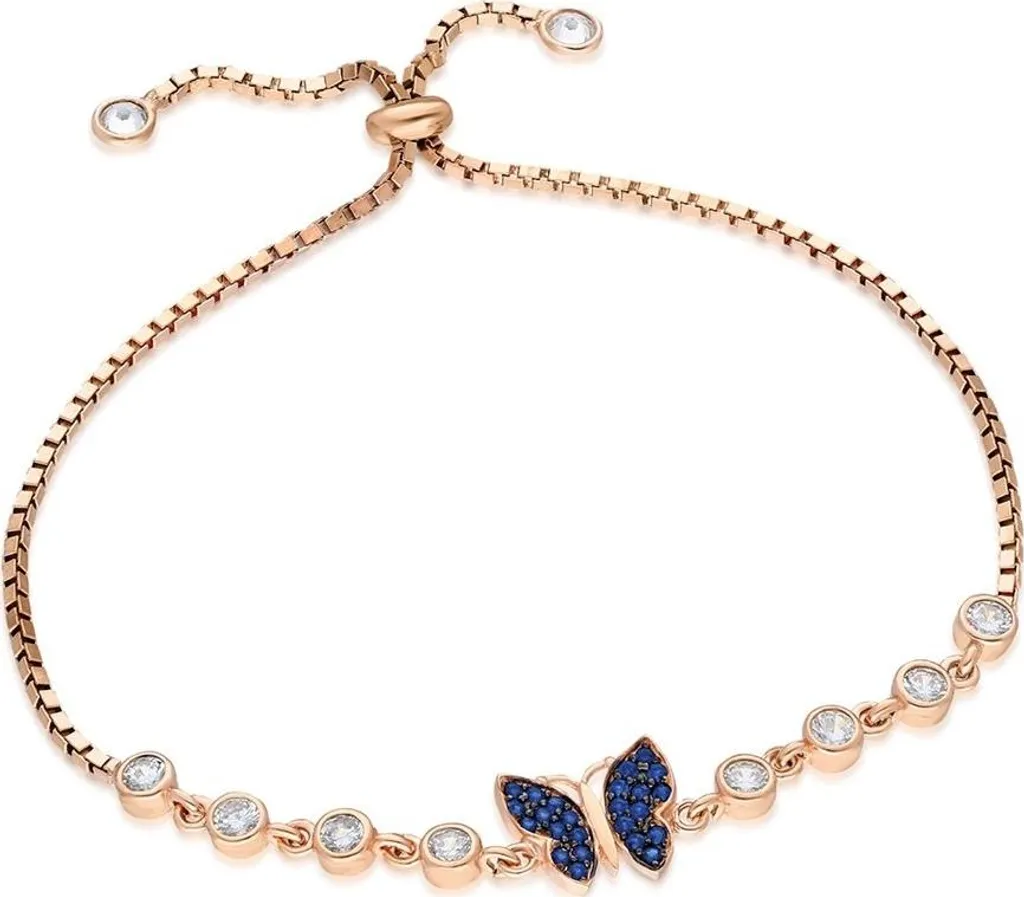 Bracelet femme argent anti-allergique papillon bleu et or rose