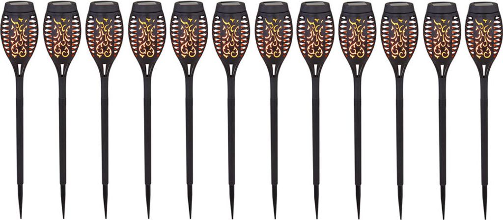 12er Set LED Solarleuchten, schwarz, Feuereffekt, H 51 cm Produktbild 