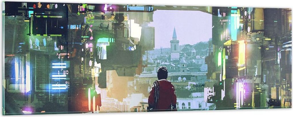 Bilder auf glas - Stadt Brücke Haus - 90x30cm - Glasbilder - Wandbilder - Kunstdruck - zum Aufhängen bereit - Wanddekoration aus Glas - Glas Bild...