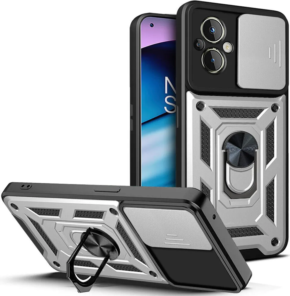 OnePlus Nord N20 5G Custodia con Anello e Protezione Fotocamera Argento