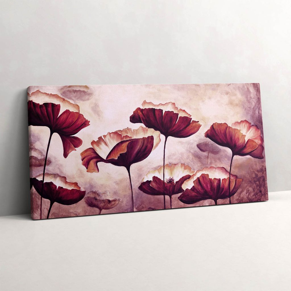 Blühende Mohnblumen – Leinwandbild Wandbild – 140x70 cm – Leinwandbilder – Wandbilder – Schlafzimmer – Flur