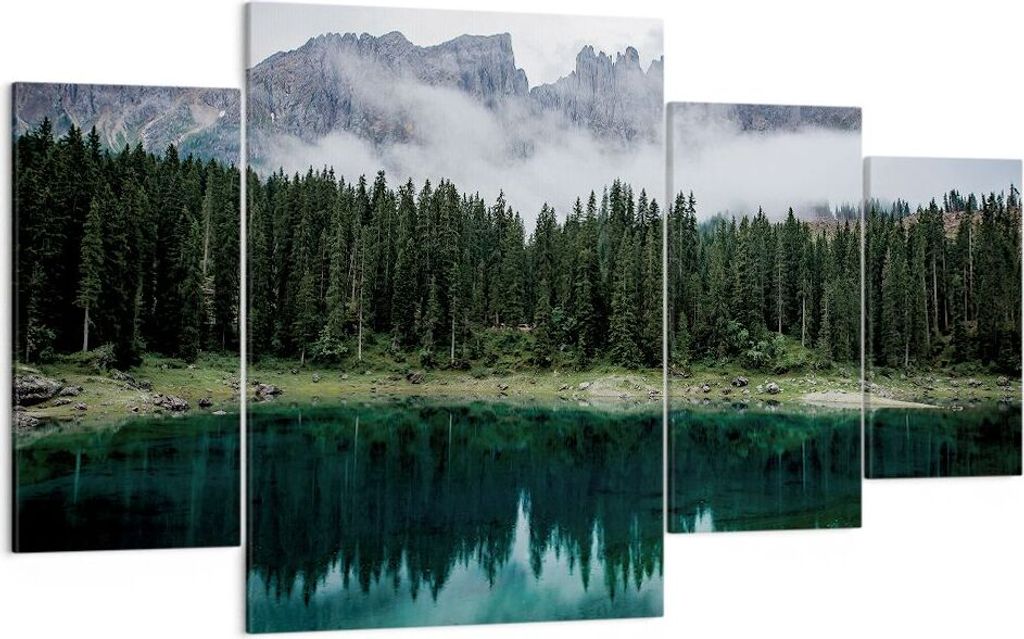 Bild auf Leinwand - Leinwandbild - 4 Teile - Landschaft Berge Wolken - 160x90cm - Wand Bild - Wanddeko - Wandbilder - Leinwanddruck - Bilder - Wand...