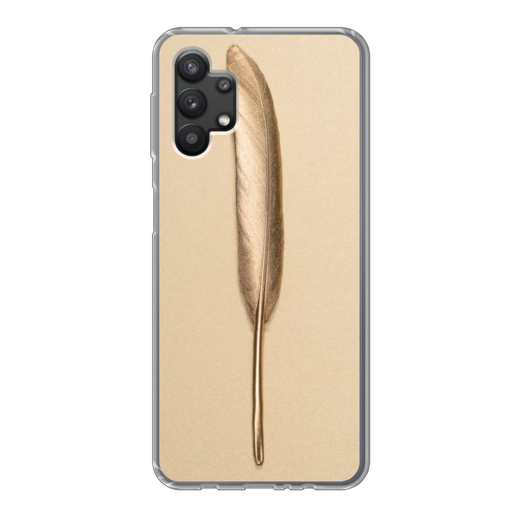 MuchoWow Handyhülle Schutzhülle Hülle für Samsung Galaxy A32 5G Gold bemalte Feder auf einem goldenen Hintergrund Silikon Softcase Handy Hül...