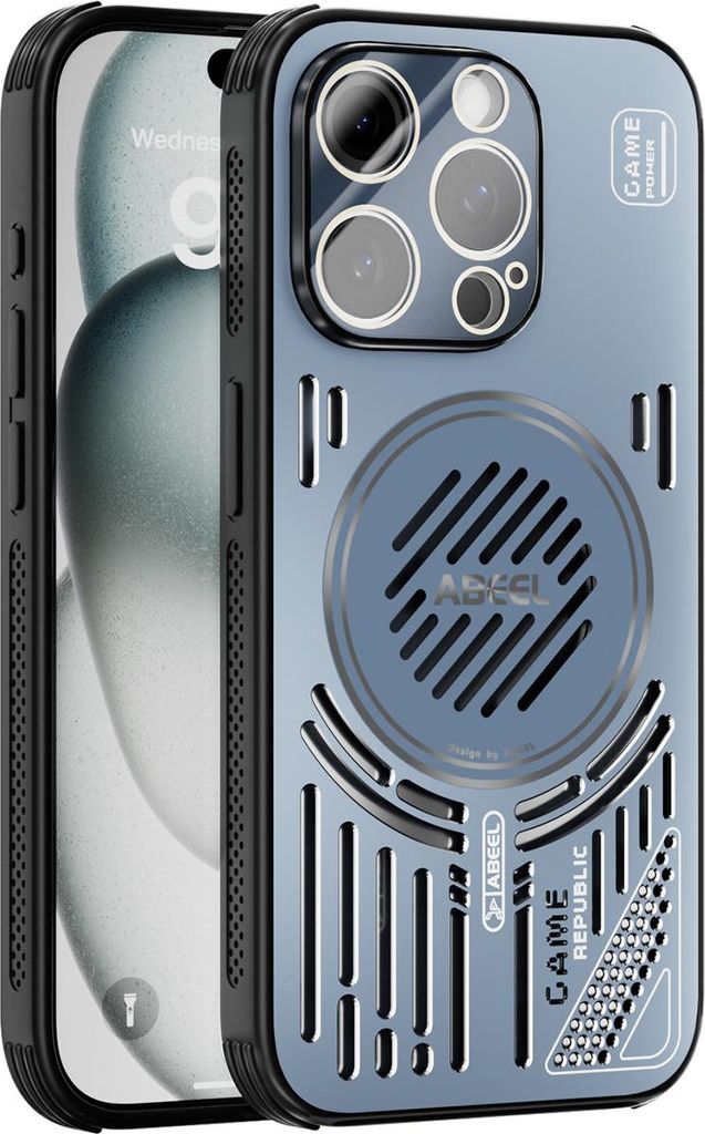 Magnetische Hülle für iPhone 15 Pro mit Linsenabdeckung, Aluminium Stoßfestes Schutzhülle mit Wärmeableitung Blau