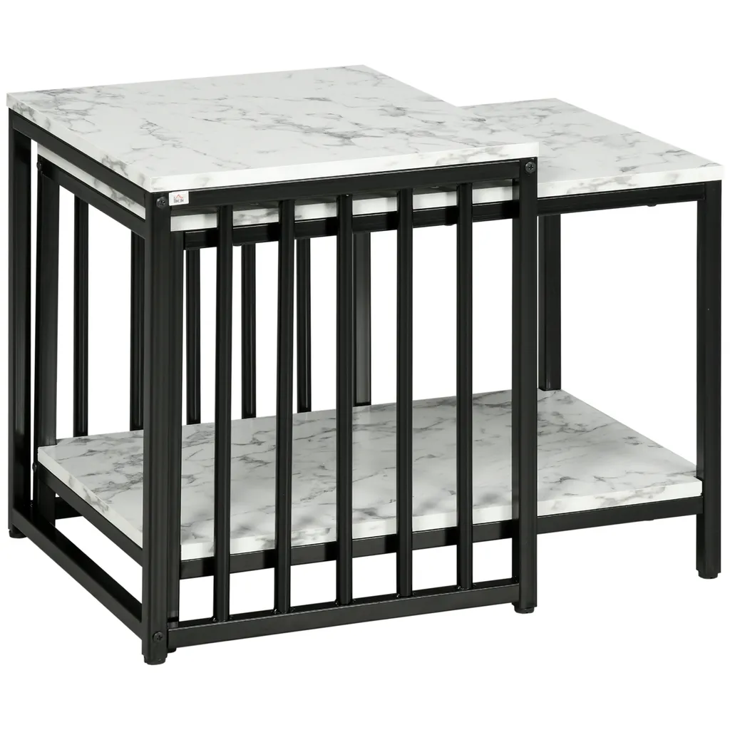 Lot de 2 tables d'appoint HOMCOM gigognes effet marbre et métal noir