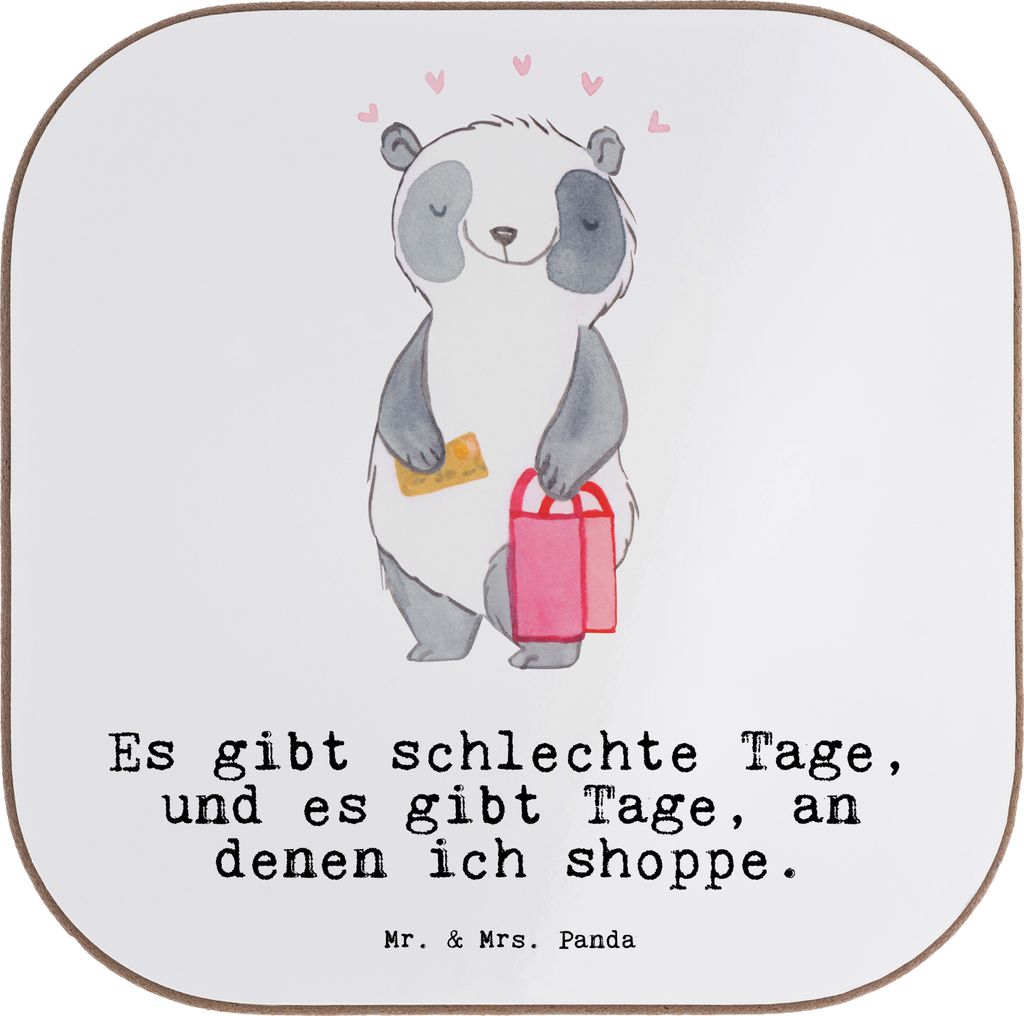 Mr. & Mrs. Panda Untersetzer für Gläser Panda Shopping - Weiß - Geschenk, Shoppen, Tischuntersetzer, gläseruntersetzer, Einkaufen, Coaster, Gla...
