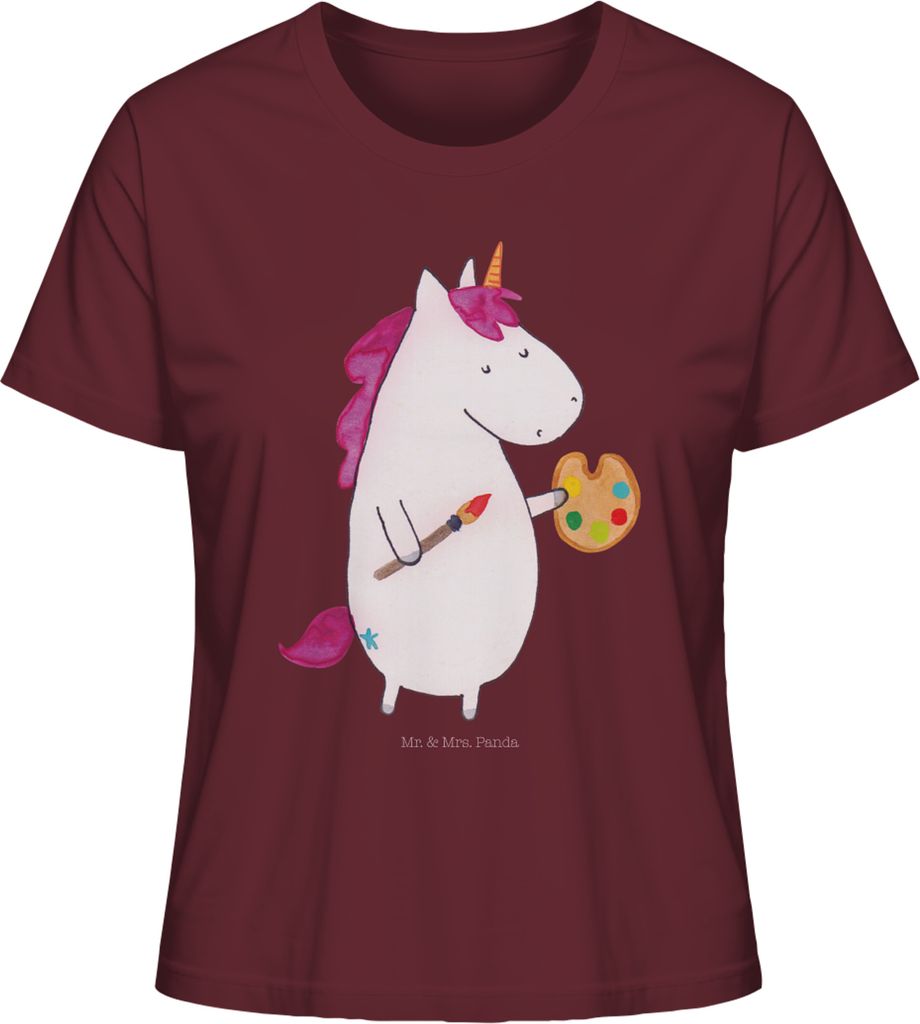 Mr. & Mrs. Panda Damen T-Shirt Einhorn Künstler Größe L - Burgundy - Geschenk, Malen, Stift, Einhörner, Damenshirt, Welt, Englisch, Basic Shirt...
